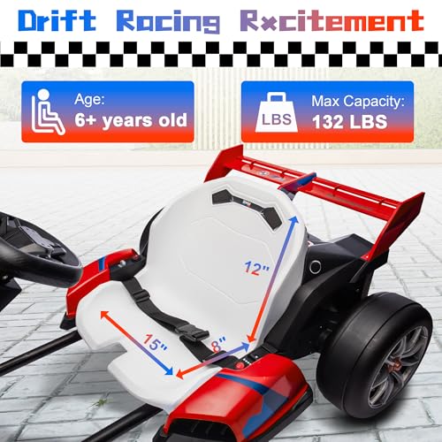 Electric Go Kart with Adjustable Seat, 24V 9AH Drift Kart with Dual 200W Motors, Crazy Go Cart for Kids Ages 6-12, Licensed BMW, LED Lights, Drift Mode and 2 Speed (Red) - Thumbnail 5
