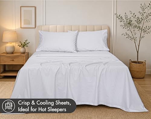 Image of RUVANTI 100% Cotton Percale Sheets Split King Size - Crisp Cooling Bed Sheets for Hot Sleepers, Deep Pocket 16 inch, Soft Breathable & Durable Hotel-Style 5 Piece Set, Grey Pinn Stripe