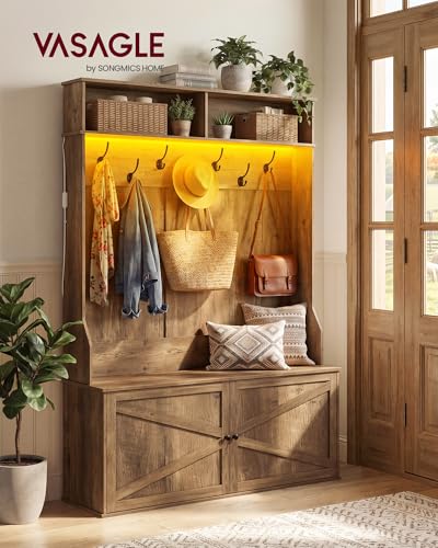 image for VASAGLE Hall Tree with Bench and Shoe Storage, 5-in-1 Coat Rack with S