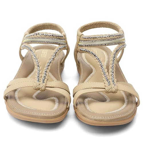 UBFEN Womens Bohemian Flat Sandals With Back Strap Summer Beach Comfortable Bling - Image 4