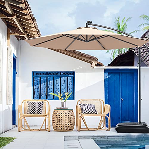 Giantex 10Ft Offset Patio Umbrella Cantilever Umbrella, Outdoor Hanging Market Umbrella W/Crank & Cross Base, Easy Tilt Adjustment, Outdoor Offset Umbrellas For Backyard, Poolside, Lawn And Garden ( Beige) #TOP7