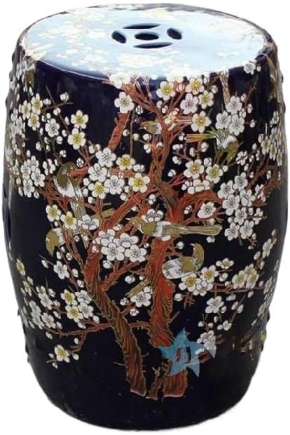 Garden Stool Colorful Ceramic Garden Stool with Plum Blossom Design - Decorative Porcelain Cooler Stool for Outdoor and Indoor Use Ottomans(B) (One Color I)