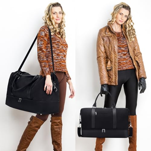 Oeihuivt Weekender Bags for Women - 21 Inch Large Travel Duffel Bag 2-Piece Set with Shoe Compartment, Heavy-Duty nylon & Leather Carry On Overnight Tote (Airplane Approved) by Oeihuivt - Used condition - Image 8