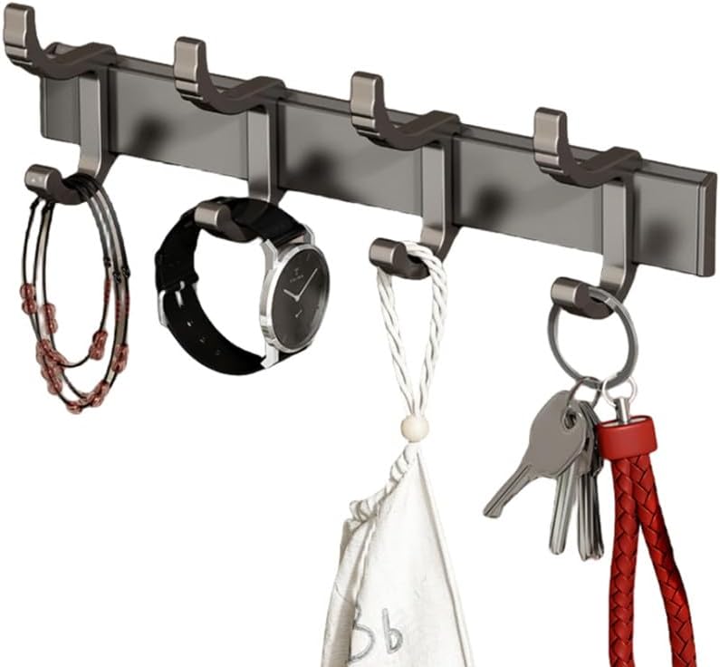 Towel Robe Hooks Coat Hook Gun Gray Aluminum Self-Adhesive Wall Rack Living Room Key Bag Hanger No Drilling Bathroom Accessories,RH,41,6H Black