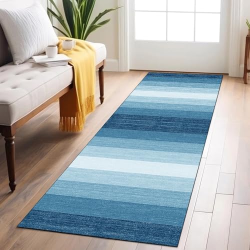 Alfombra de pasillo azul estilo patchwork para decorar tu cocina 3