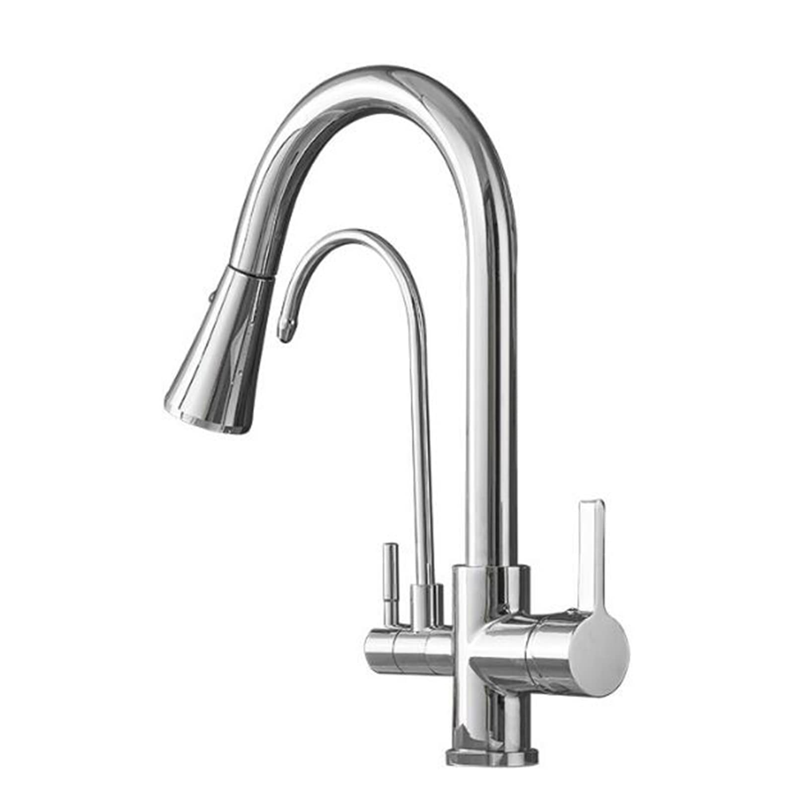 Robinet de cuisine 3 voies avec douchette orientable laiton chrome eau chaude et froide