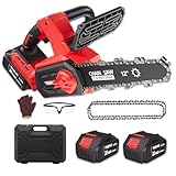 Tronçonneuse à Batterie 12 Pouces, Tronçonneuse Électrique sans Fil avec Moteur Brushless 1200W, 2 Batteries 4.0Ah & Chargeur, Graissage Automatique, Tension de Chaîne Sans Outil, Élagage & Coup