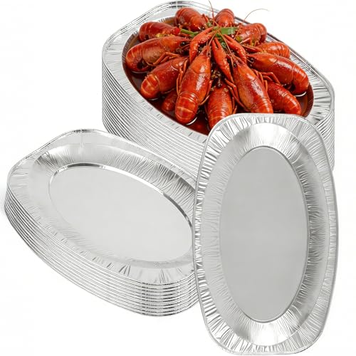 DAKFOOK 30 Pack 35 x 23.5cm Aluminium Serving Platters, Oval Aluminium Foil Trays, Oven Freezer Buffet Trays for Parties Food