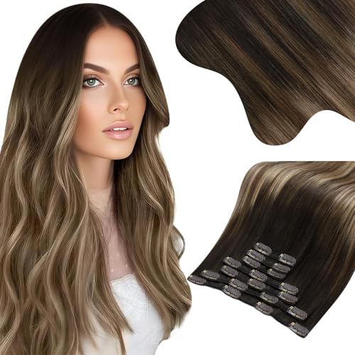 Moresoo Dark Brown Balayage Clip in Extensions Human Hair Full
