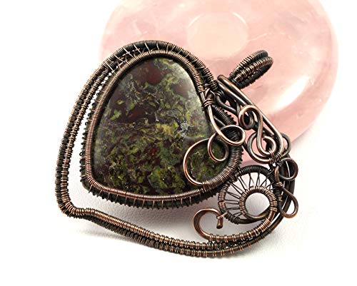 Patinated copper wire pendant with Bloodstone gift for her gift for mom, Heliotrope, Birthstone for March, double-sided, heart