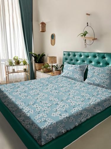 Image of ROSARAHOME 180 TC Microfiber Flat Queen Size Double Bed Bedsheet with 2 Pillow Cover| Bedsheet:240cmx225cm Pillow Covers:45cmx70cm,Floral Blue