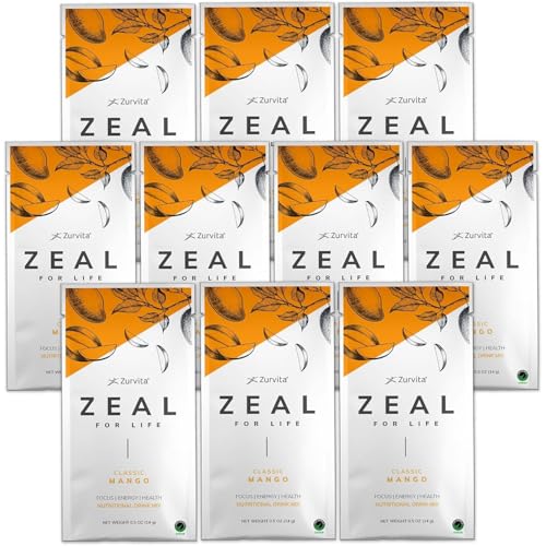 Zurvita - Zeal for Life Wellness Drink Mix - Classic Mango Flavor - Gluten-Free, Vegan, with Biotin, Vitamins and Minerals for Health - 10 Packets