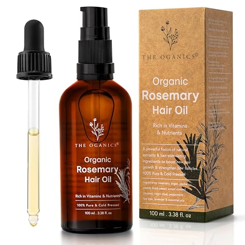 the oganics® olio di rosmarino per capelli bio - stimola crescita e riduce caduta - olio essenziale rosmarino, ricino, argan e jojoba - rosemary oil for hair growth - bottiglia di vetro +pipetta-100ml