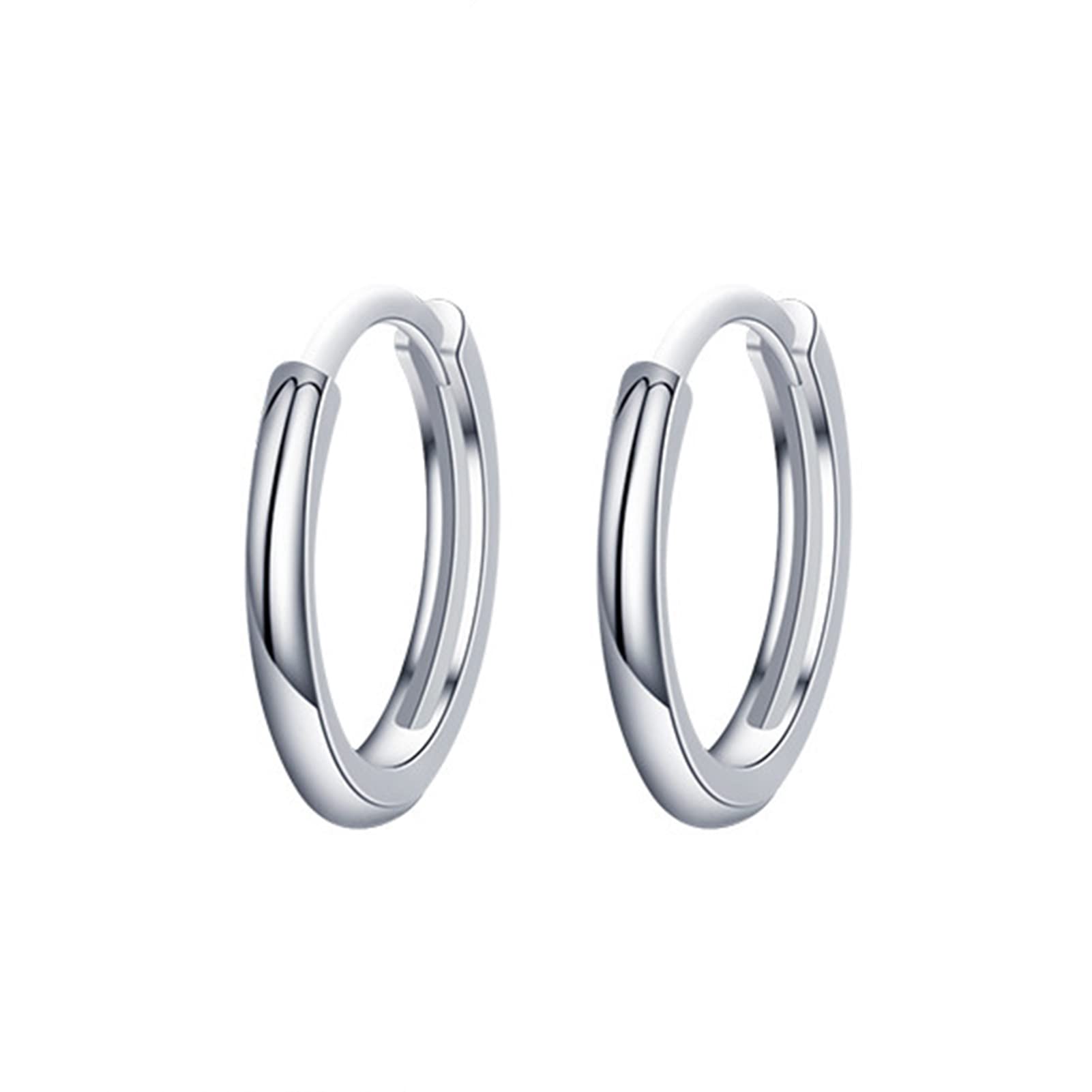 H'Helen Pendientes de aro de plata de ley S925 para mujer niña hombre 12mm pequeños ligeros hipoalergénico-H'HELEN