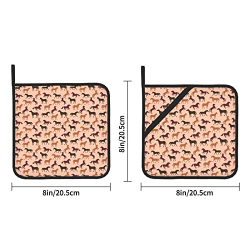 Pot Holders Sets,Horse Silhouettes Pot Holders Set Of 2 Heat Resistant & Non Slip Potholders For Cooking Baking Bbq Grilling, 8 X 8 Inches #TOP3