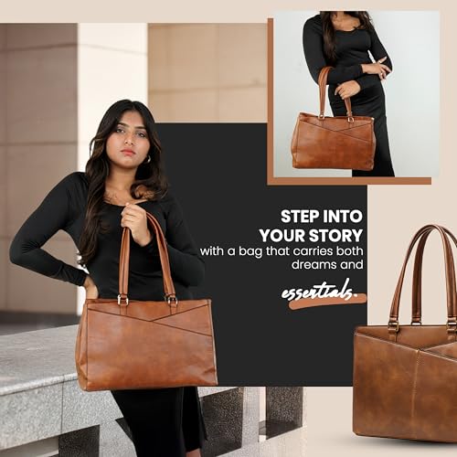 Image of Storite Tote Bag for Woman | Shoulder Bag Fits Upto 15.6 in Laptop | Office Work Handbag | PU Leather Handbag | Daily & Travel Use