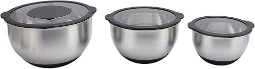 EVGATSAUTO Juego de 3 tazones de mezcla de acero inoxidable con tapas herméticas, funcionales para preparación de alimentos y horneado