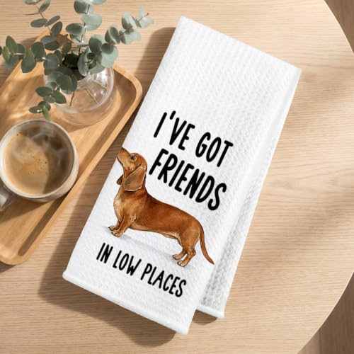 Image of 4 Pcs Funny Dachshund Kitchen Towels, Dachshund Gifts Reusable Dish Towels1