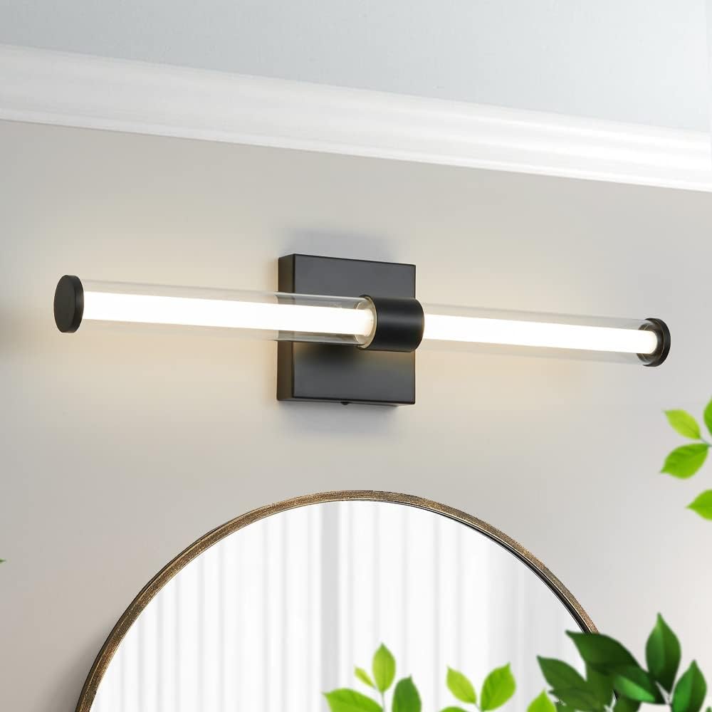 Black Bathroom Vanity Light Fixtures Over Mirror 22 inch Modern LED Vanity Lights with Clear Glass Shade 4000K Sconce 360 Vanity Lighting Fixtures