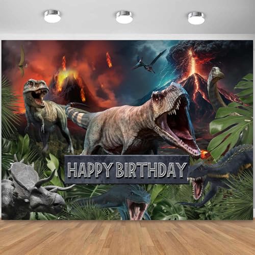 Sensfun Dinosaur Happy Birthday Backdrop Banner Boy Kids Dino Theme Birthday Party Photography Background Jungle Dinosaur World Park Birthday Party Decorations Supplies Photo Booth Backdrops 6x4ft