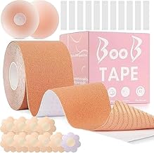 Women's & Girl's Multipurpose Breast Lifting Boob Tape with 10 Nipple Pasties Double Sided Body Tape Adhesive Strapless Bra & Heavy Breast Support