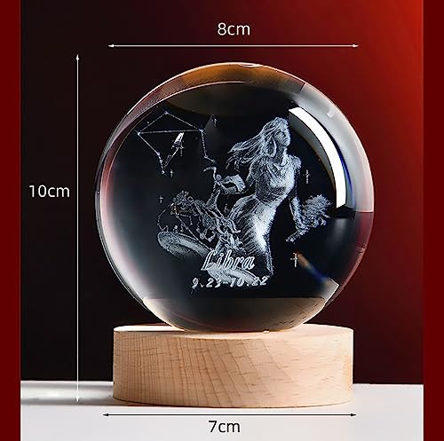 Bola de cristal 3D de toro con base de madera maciza y caja de regalo 80mm 3