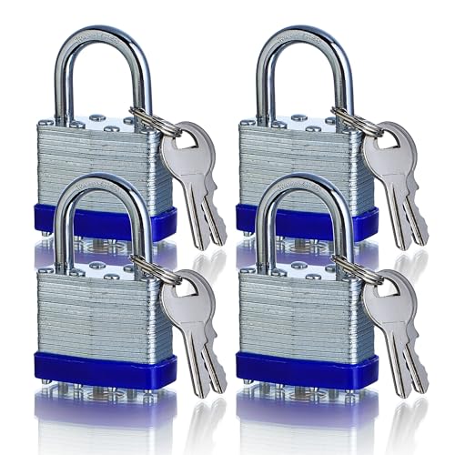 Image of 4 Pack Pad Locks with Same Key, Heavy Duty Keyed Alike Locks | Same Key Convenience, 4 Locks Share Keys, Durable Steel Body for Storage, Gates, Garages and Outdoor Use