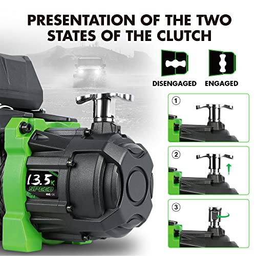 Stegodon New 13500 Lb. Load Capacity Electric Winch Genesis,12V Synthetic Rope Electric Winch With Hawse Fairlead,Waterproof Ip67 Winch With 2 In 1Wireless/Wired Handheld Remote(Jungle Ex) #TOP2