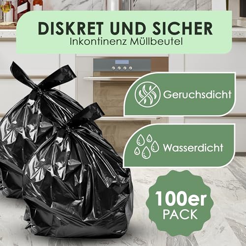 Windelbeutel für Erwachsene, stark, Einweg- und geruchlos, 15% dick, Windelentsorgungsbeutel, hygienische Entsorgungsbeutel, Inkontinenz-Windelbeutel, Inkontinenz-Windelbeutel, 100 Stück