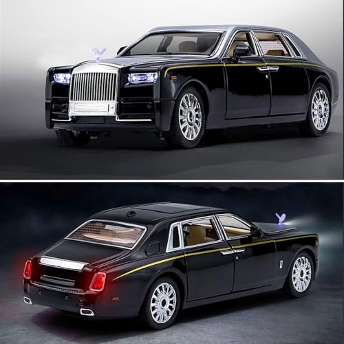 Image of Exclusive Alloy Metal Pull Back Die-Cast Car Diecast Metal Pullback Toy Car with Openable 6 Doors,Light Music Boys Gifts Toys (1:24 Rolls-Royce Phantom(Black-Black))