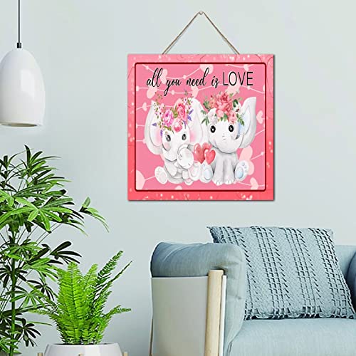 Plaque murale éléphant All You Need Is Love décoration bois 30x30