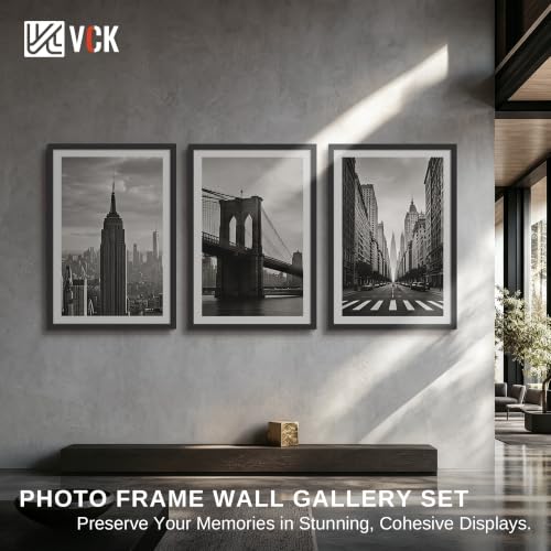 Image of VCK 16x24 Frame 3 Pack Solid Wood,Black 16 x 24 Picture Frame for Wall Mount,Vertical & Horizontal Hanging