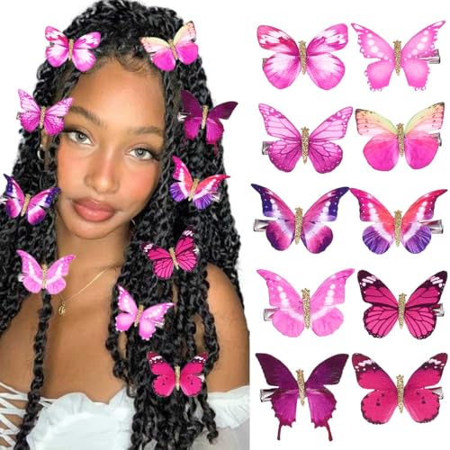 Pinzas para cabello de mariposa rosa, pack de 10 miniatura 1