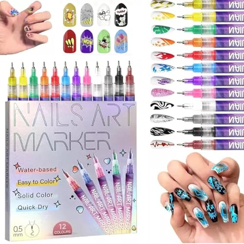 12 Colors Nail Art Pens Set, 2026 New Nail Art