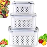 Kit 3 Potes Organizadores Herméticos de Geladeira com Escorredor Removível e Trava de Vedação 850ML 1750ML 3300ML – Ideal para Frutas, Legumes e Saladas – Conservação Segura e Sem BPA
