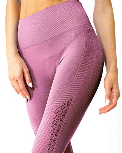 Savoy Active 2 Piece Workout Set Mesh Seamless High Waist Compression Leggings with Cutouts + Sports Bra Crop Top for Women - Pink - Large - Thumbnail 5