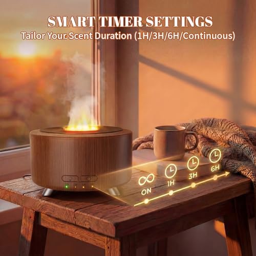 Diffusers for Essential Oils, 500ML Essential Oil Diffusers for Office Room Yoga, Diffuseur d'Huile Essentiel with Auto-Off Function, 9 Colors LED Night Light, Dark Wood — view 2