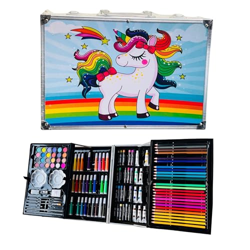 Image of Kitchen Bloom Color Kit Art Set for Kids, 145 Pieces Drawing Kit with Colour Pencils, Oil Pastels, Paint Brushes, Water Colours, Marker Pens, Color Set for Kids (Unicorn (Blue))