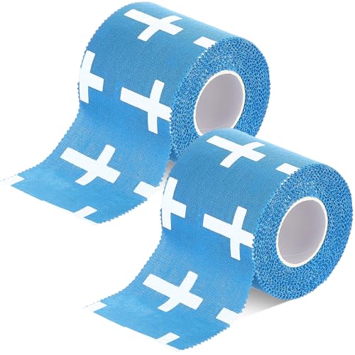 TrelaCo 2 Pcs Wrist Tape Baseball Cross Athletic 2in x 23ft Cotton Cross Wrist Tape Serrated Edges for Fingers Ankles Injury Wrap Football Baseball Hockey Soccer (Blue)