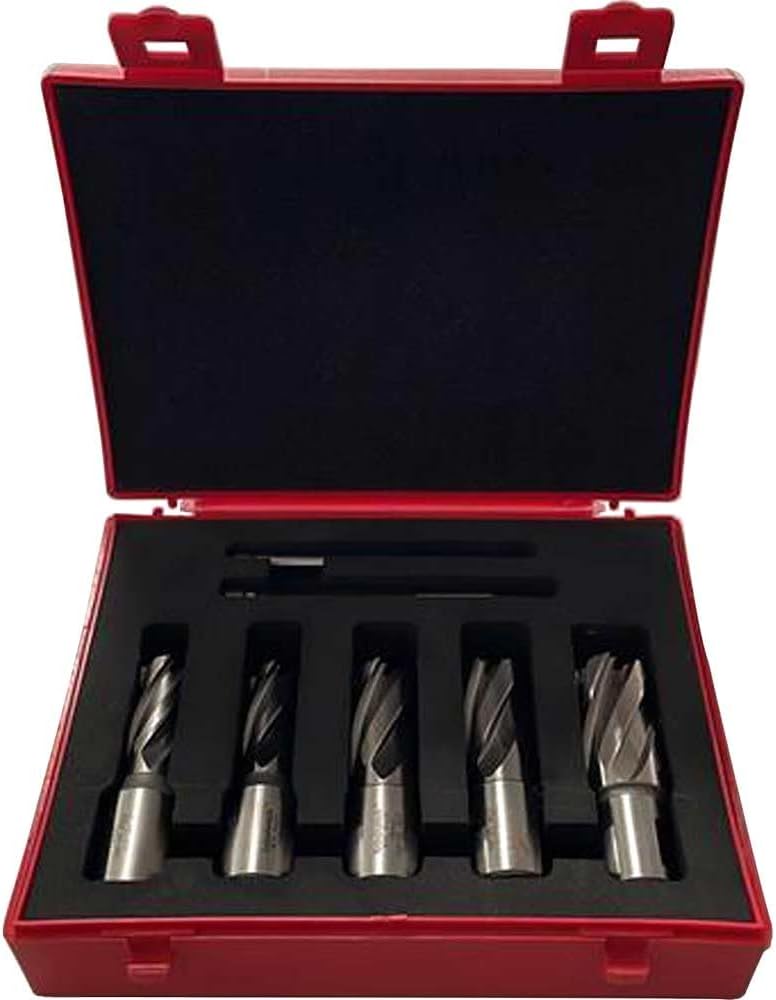 Rotabroach Annular Cutter Set 7pc - RAPK2001 Magnetic Drilling Annular M2AL HSS Steel Cutting Drill Bits 5 piece Kit 14, 14, 18, 18 & 22mm, plus Pilot Pins