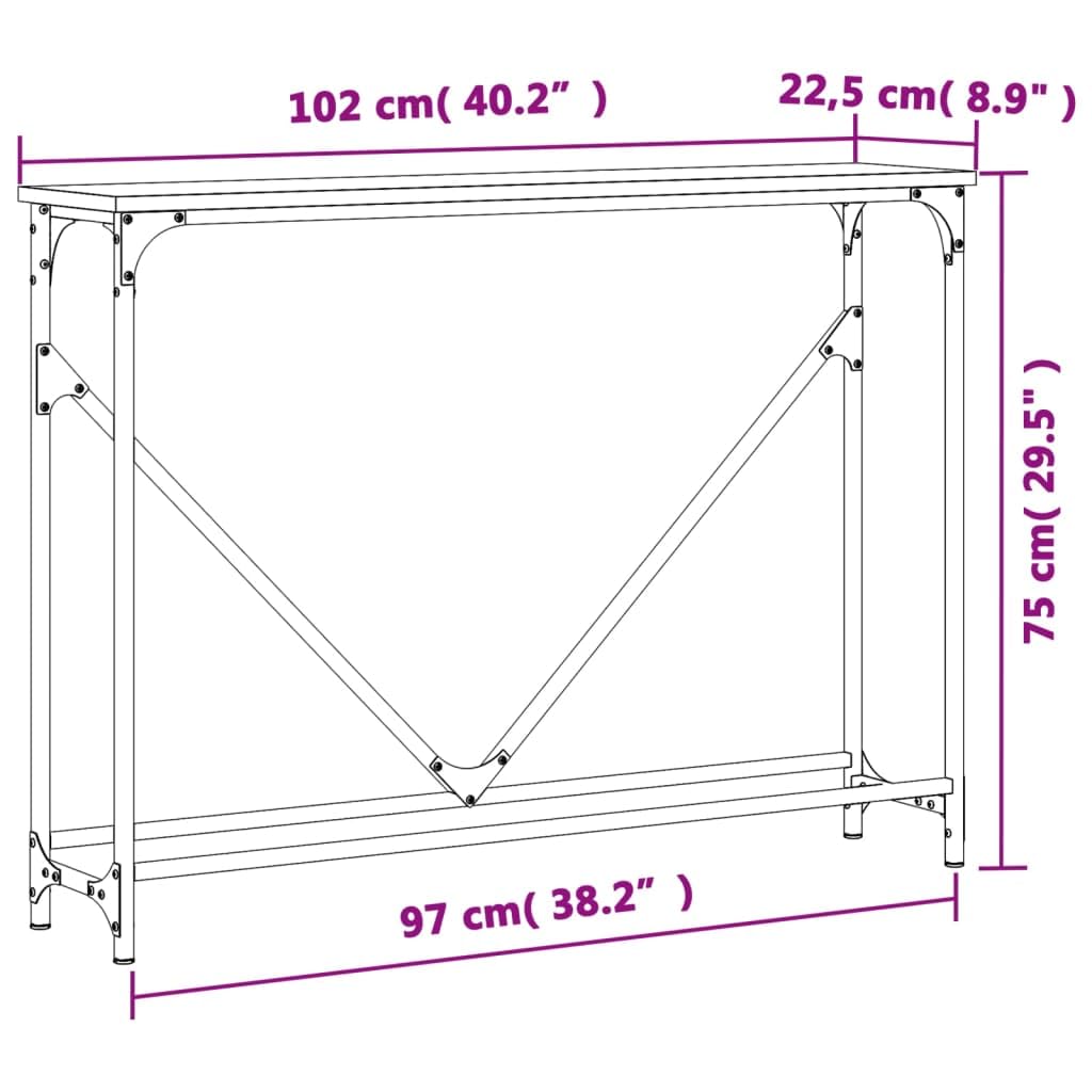Tavolo consolle nero, 102 x 22,5 x 75 cm, in legno con telaio in metallo, gambe regolabili, ripiano per corridoio, soggiorno, camera da letto, tavolino stabile con spazio per riporre oggetti