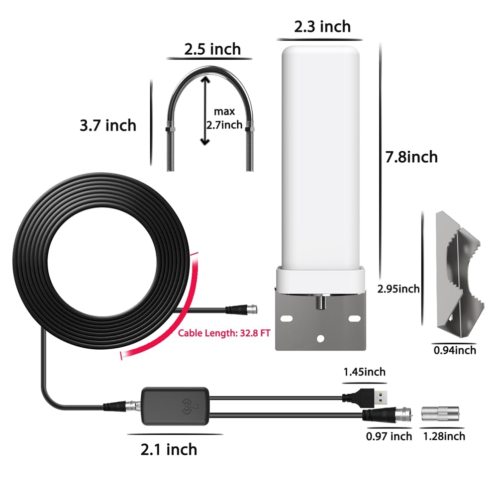 Antena de TV Digital 4K 35dBi Canal HDTV Gratuito para Exteriores Amplificador de Señal de Alcance de 6000 Millas para ATSC/DVB-T/DMB-T/ISDB-T