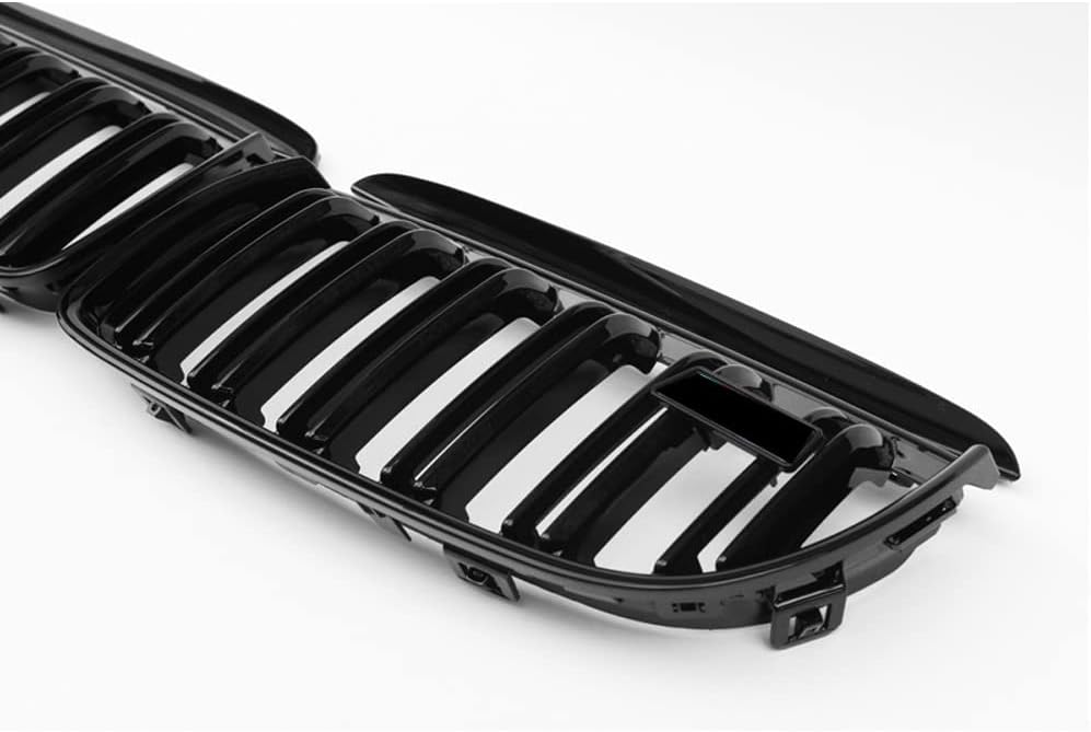 1 Pair Front Kidney Grille For BMW 3 Series E90 E91 Pre-Lci 2005-2008 Dual Slat Gloss Black 318i 320i 330i 335i