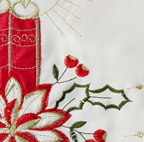 Seasonal Candles Vintage Holiday Embroidered Design Tablecloths- Beige - 70" Round #TOP3