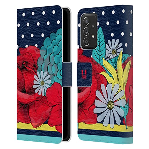 Carcasa Samsung Galaxy A53 5G de cuero con diseño de rayas de la polca florales y soporte
