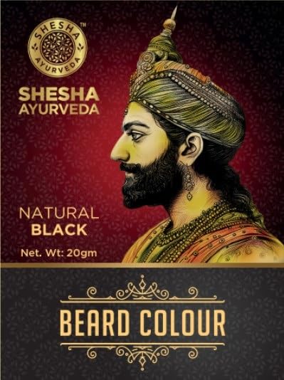Shesha Ayurveda Beard Colour – Natural Black, 20grams (Pack of 1), No Ammonia, No Peroxides, No Perborates | Provides Natural Black Color Without Increasing Greys