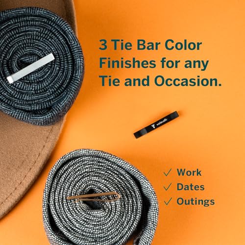 The Slim Tie Bar Clip Set by Würkin Stiffs | Set of 3 Brushed Finish Tie Clips | Includes (1) Gold, (1) Black, (1) Silver | Pack of 1.65” Long Necktie Clips | Gift for Men | As Seen on Shark Tank3