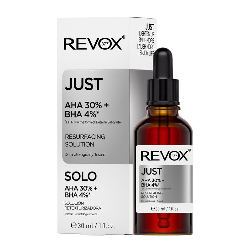 REVOX B77 - Just AHA 30% + BHA 4%, 30 ml, Facial Chemical Peel, Exfoliating Serum, Removes Dead Skin Cells, Cleanses Pores, Improves Texture and Evens Skin Tone, Smooth and Radiant Complexion
