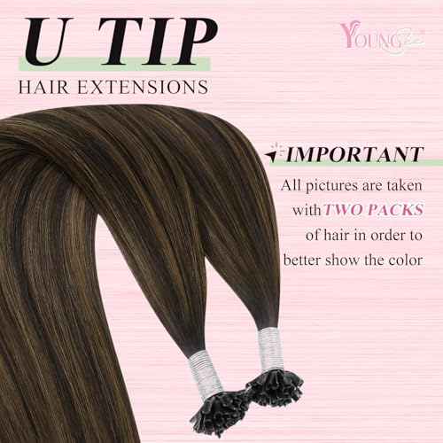 Image of YoungSee U Tip Hair Extensions Darkest Brown Balayage 18IN Utip Hair Extensions Human Hair Ombre Darkest Brown with Medium Browns Fusion Hair Extension K Tips Hair Extension Real Human Hair 50G 50s