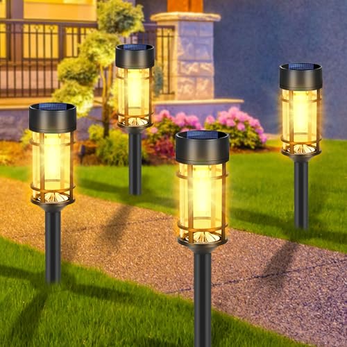 Focenat Luces LED Solares para Exterior - Iluminación de Jardín y Camino de Paisaje - 4 Piezas